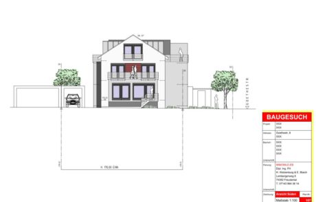Erstellen von Baugesuchen in AutoCAD. Aus Handskizzen, welche wir durch den Architekten erhalten haben, fertigen wir in diesem Projekt Bestandspläne für den Bauantrag beim Bauamt.