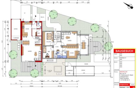 Erstellen von Baugesuchen in AutoCAD. Aus Handskizzen, welche wir durch den Architekten erhalten haben, fertigen wir in diesem Projekt Bestandspläne für den Bauantrag beim Bauamt.