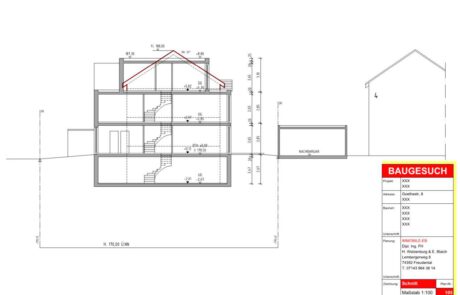 Erstellen von Baugesuchen in AutoCAD. Aus Handskizzen, welche wir durch den Architekten erhalten haben, fertigen wir in diesem Projekt Bestandspläne für den Bauantrag beim Bauamt.