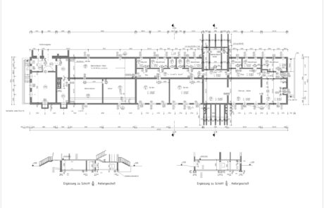 Digitalisieren von Gebäudeplänen: Vorhandene Gebäudepläne auf Papier wurden zur Umplanung einer Schule in AutoCAD digitalisiert. Sowohl Grundrisse als auch Schnitte wurden dabei als CAD File von Hand erstellt. Dauer bis zur Fertigstellung lag bei sechs Werktagen, die Kosten beliefen sich auf 815,00€ netto.