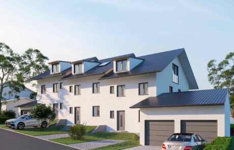 Bei der Visualisierung von Architektur werden Gebäude und Umgebung in 3D modelliert, wir verwenden hierbei 3dsmax. Die so entstandene 3D Szene wird texturiert und naturgetreu beleuchtet. Das Rendern der Visualisierungen übernimmt das Programm V-Ray, welches ein addon zu 3dsmax ist. Die Kosten für alle drei Bilder lag bei netto 1.100,-€